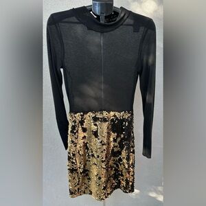 NWOT Endless Rose Black & Gold Sequin Long Sleeve Mini Dress – Size S